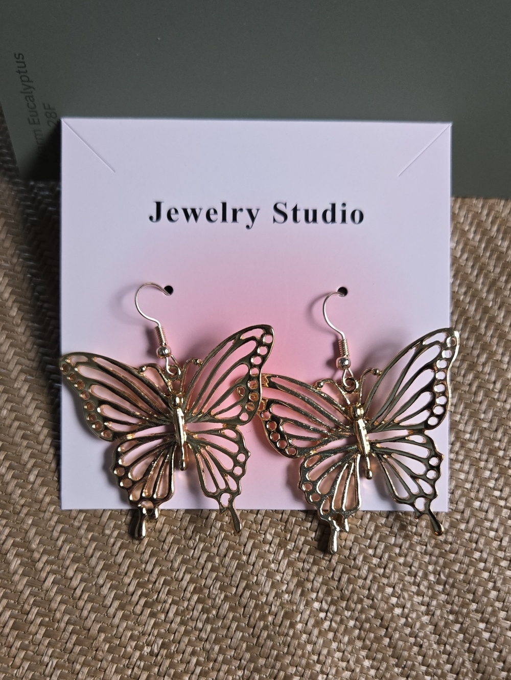 Jewelry Studio Gold Butterfly Dangle Earrings with Pink Enamel